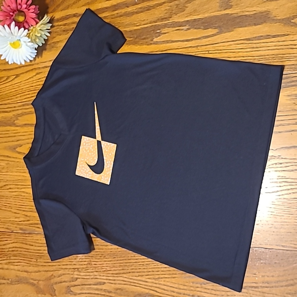 Nike Kids' Short Sleeve Logo Tee - Navy with Orange Accent